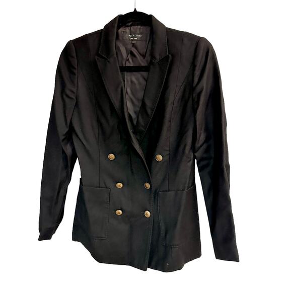Rag & Bone Double Breasted Wool Blazer Black - Picture 1 of 6